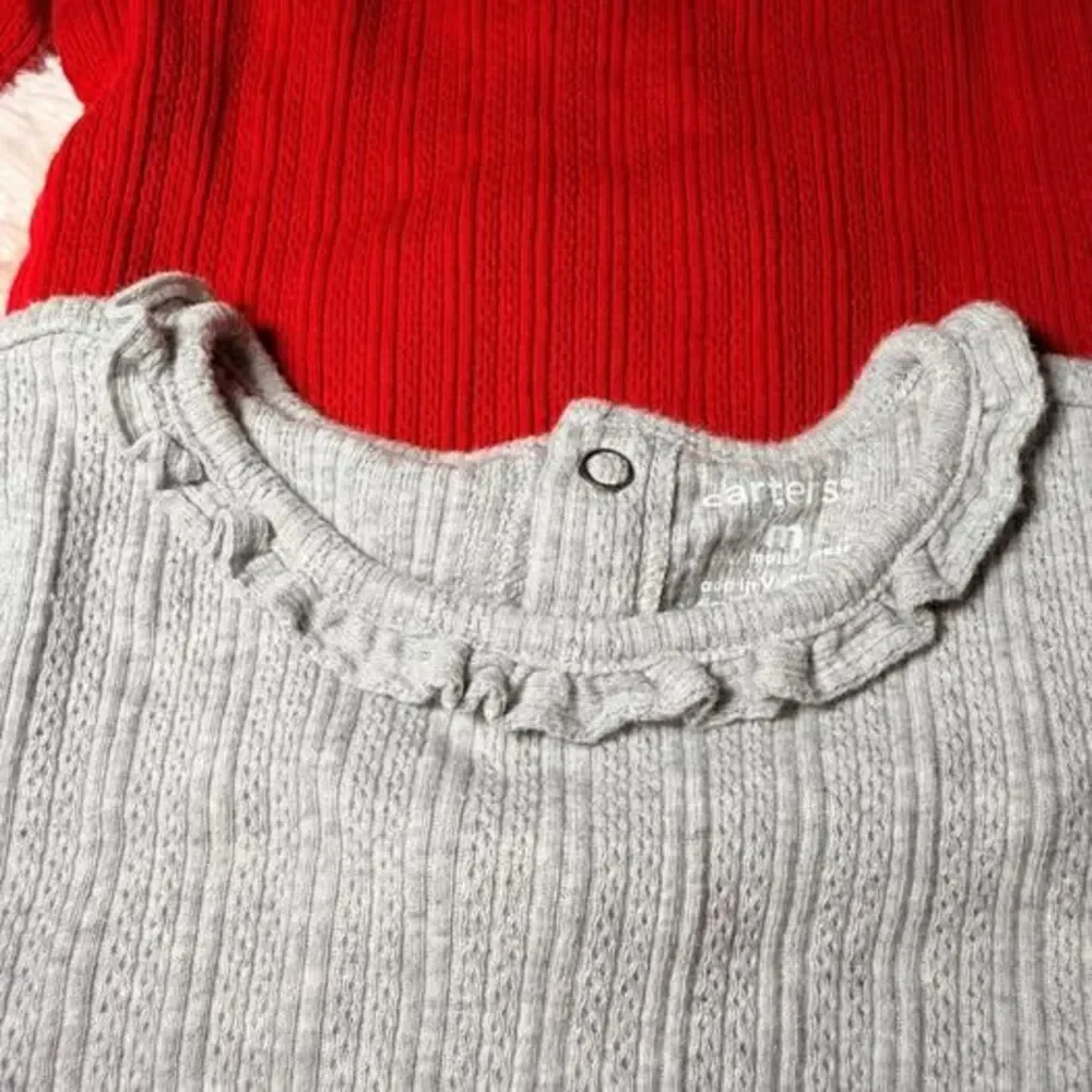 Ribbed Long Sleeve Onesies 9M Carter’s Neutral Red Gray